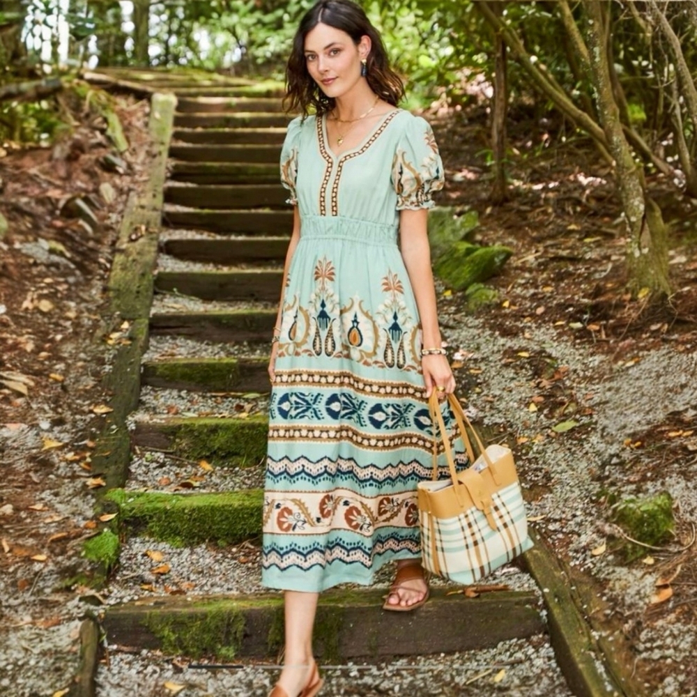 Spartina 449 Valerie Linen Blend Mini Dress in Sea Foam Women's Large